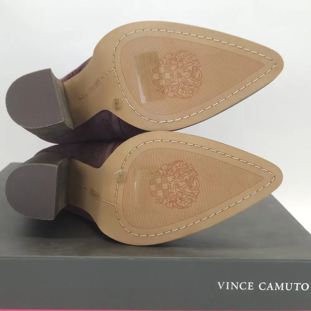 Vince Camuto Ankle Bootie 7.5 Block Heel Burgundy Suede Boho Winter Work 3.5